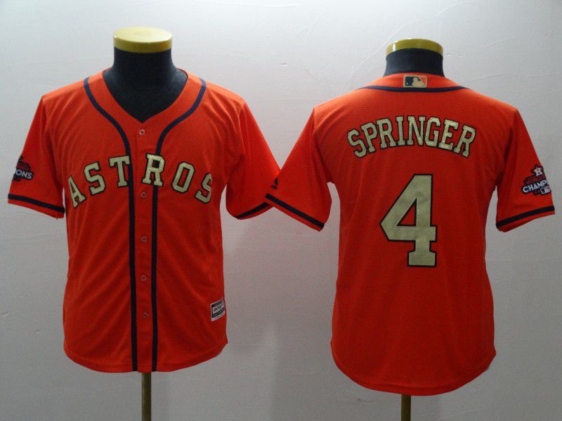 Youth Houston Astros #4 Springer Orange Champion Edition MLB Jerseys